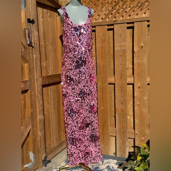🆕 SIMKHAI 🧿 NWOT Bex Sequined Embellished Maxi Dress, Sorbet Pink - Sz US 12 - Picture 3 of 16